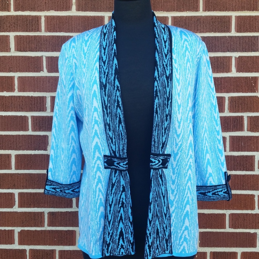 Ming Wang Abstract Print Knit Blazer Jacket